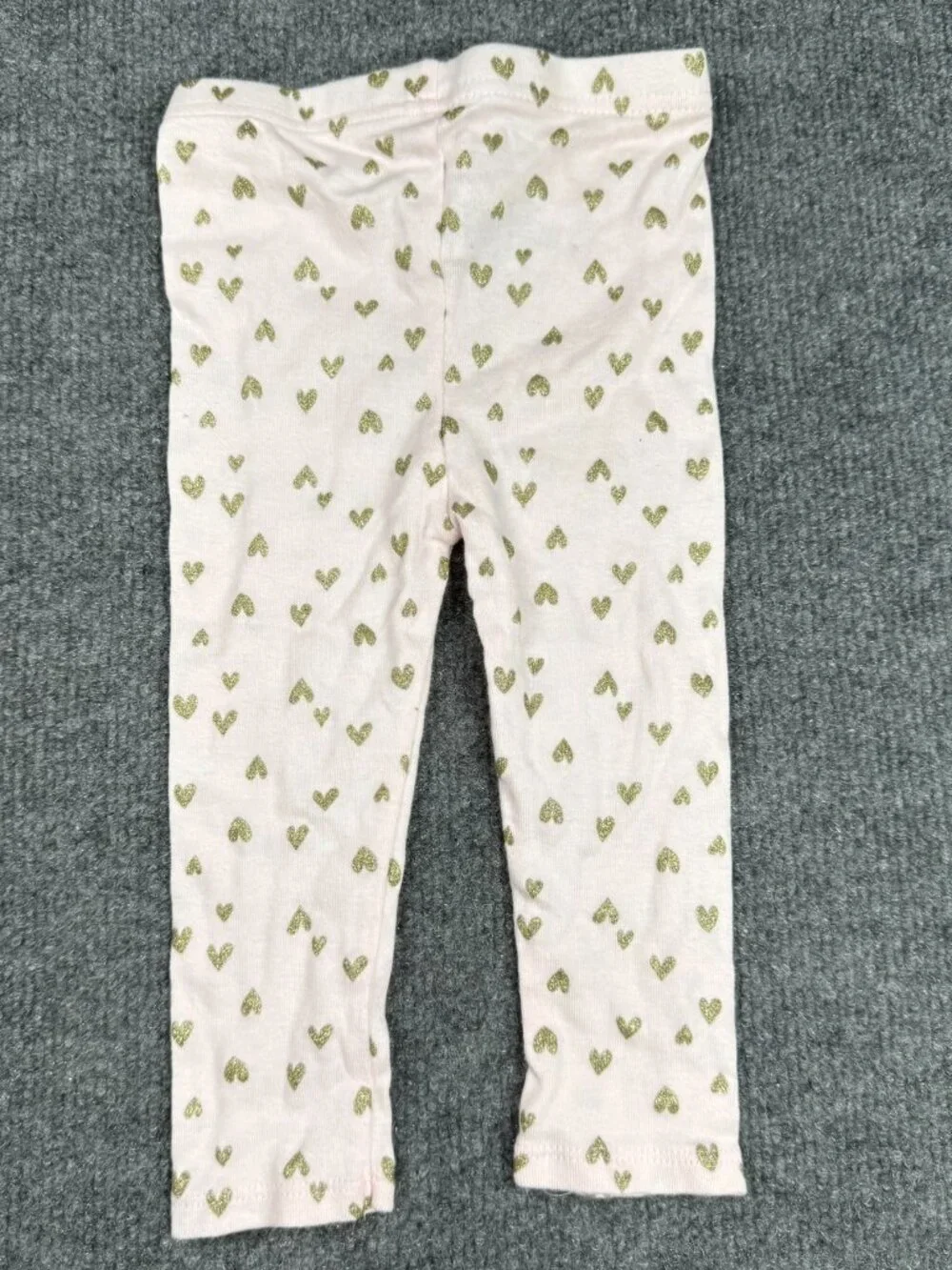 Gerber Baby Girl Pink Leggings 3-9 Months Organic Cotton Gold Hearts EUC
